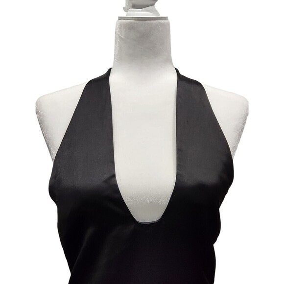 New! Jason Wu Black Satin Deep U Neck Halter Midi Dress, S - Picture 3 of 11